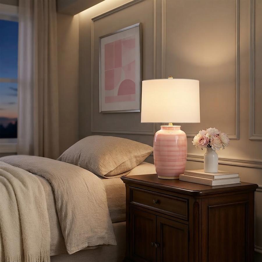 Maxax 25" Pink Ceramic Table Lamp for Living Room